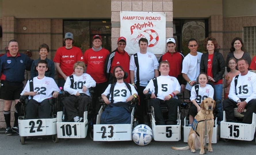 Team photo of the Tidewater Piranhas Power Soccer Team from 2008